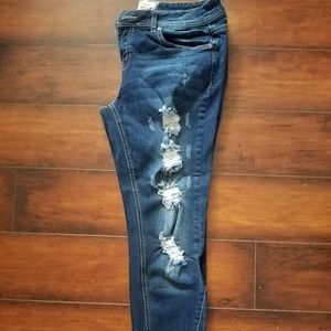 Dark wash factory distressed jeggings